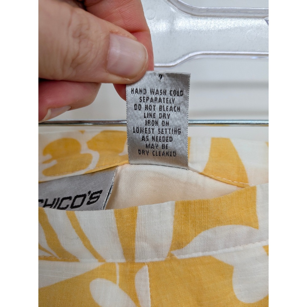 Chicos Midi Skirt Womens Medium Yellow Floral Tropical Cotton Ruffle Vacation - Picture 4 of 8